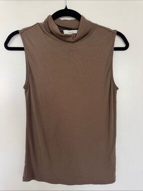Vince Sleeveless Turtleneck Tank Top - Taupe Brown